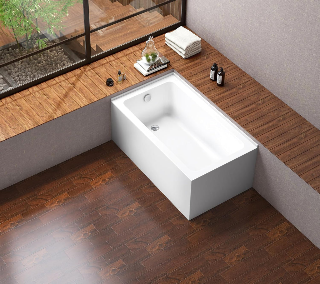 VTAP5430L22TS 54-Inch Acrylic 2-Wall Corner Alcove Tub with Left Hand Drain, White
