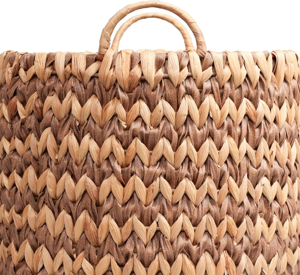 Cassia 3-Piece Handwoven Hyacinth Nesting Baskets, Brown/Natural | Two-Tone Style, Integrated Round Handles, Durable