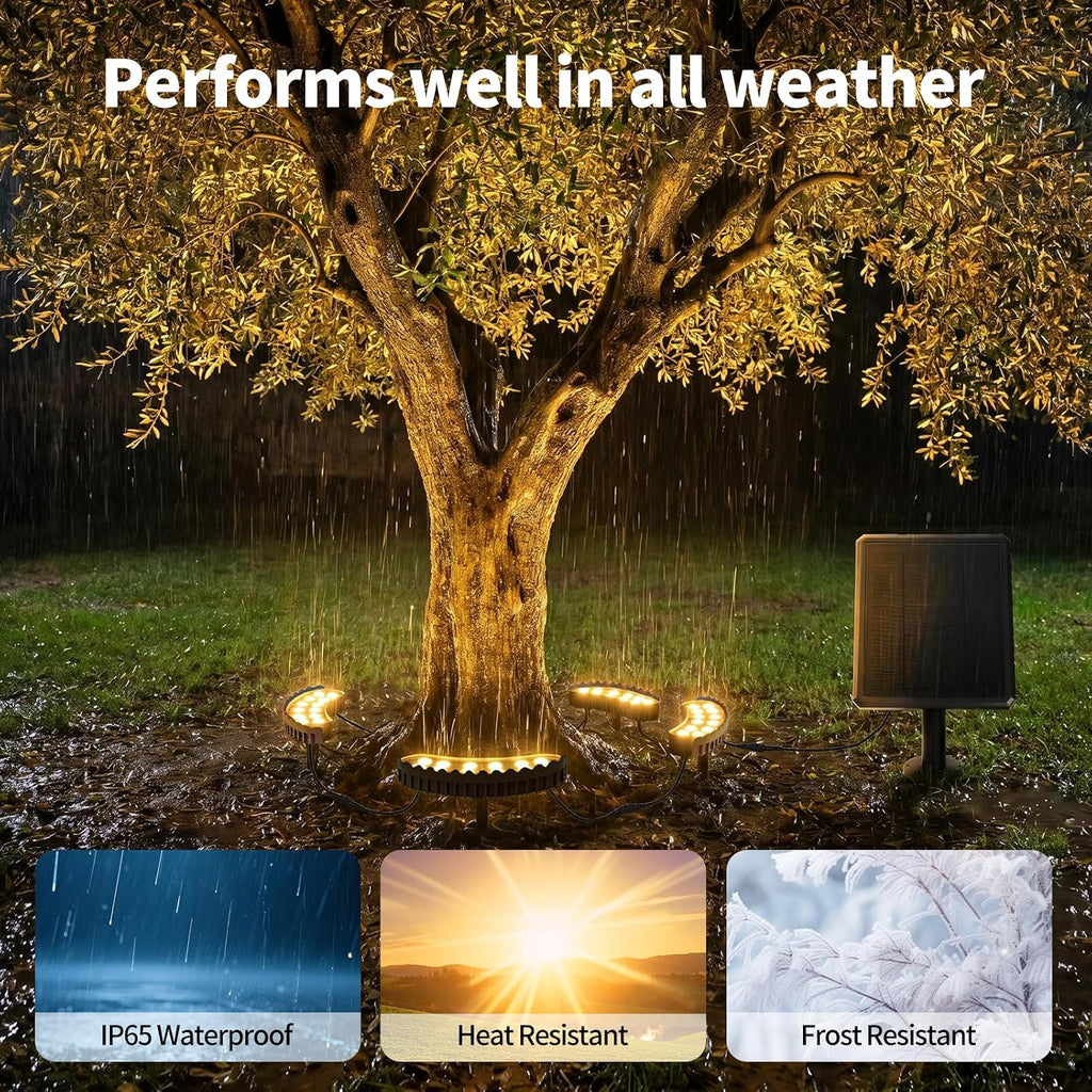 Tree Lights Outdoor, Upgraded Solar Ring Palm Tree Uplights | Warm White 48 LEDs, 4000mAh Battery, IP65 Waterproof