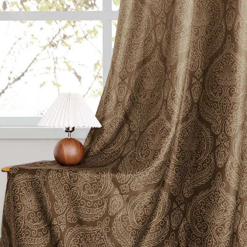 Damask Pattern Curtains 102 Inches, 2 Panels, Taupe