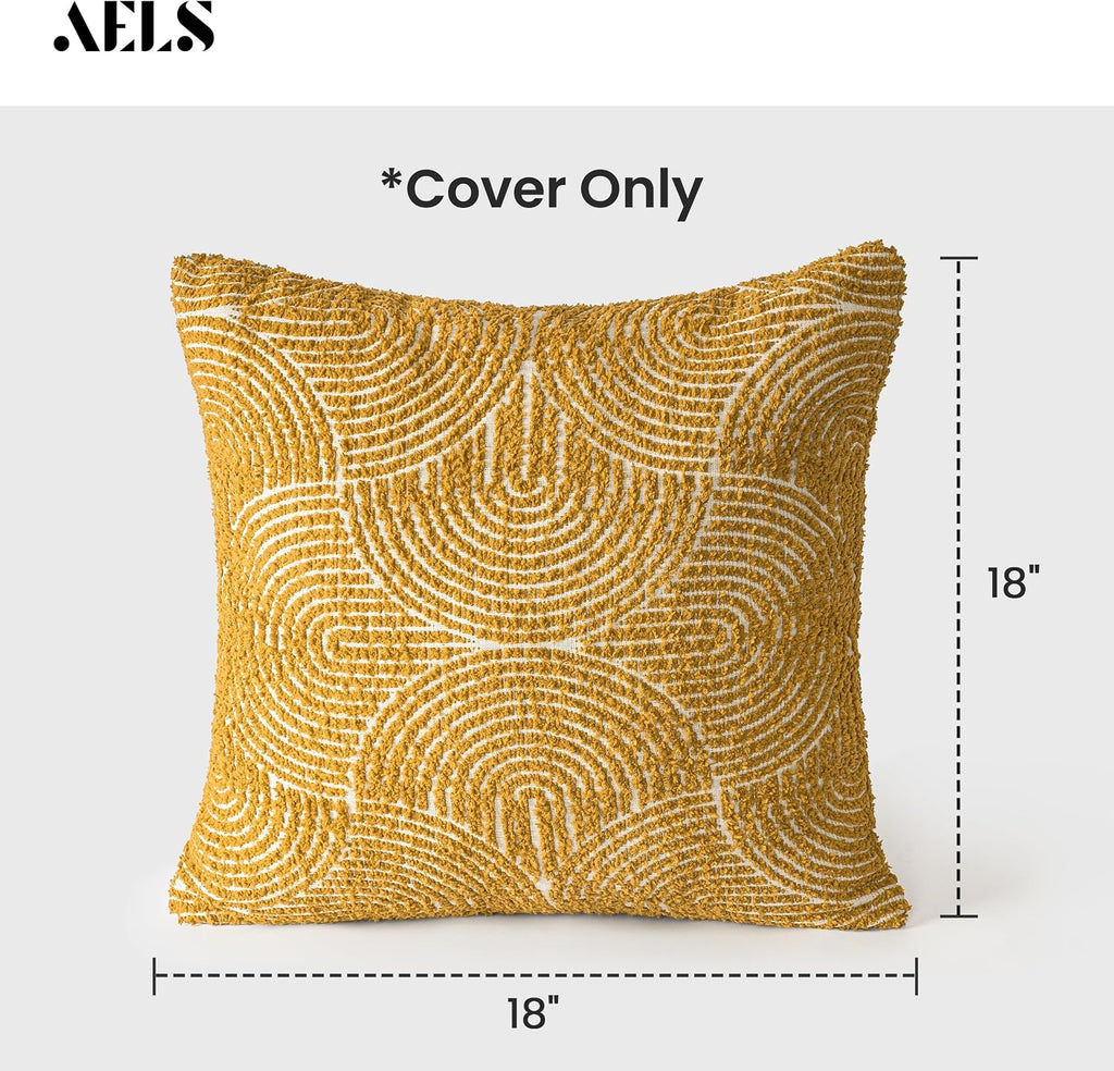 Boho Decorative Textured Throw Pillow Covers 18x18, Organic Modern Mid Century Rainbow Tufted Pillow Case, Farmhouse