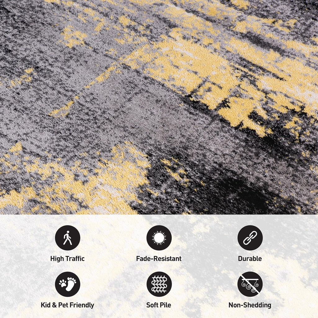 Modern Abstract Design Non Shedding Soft Ideal for Living Room,Bedroom,Kitchen Area Rug Yellow