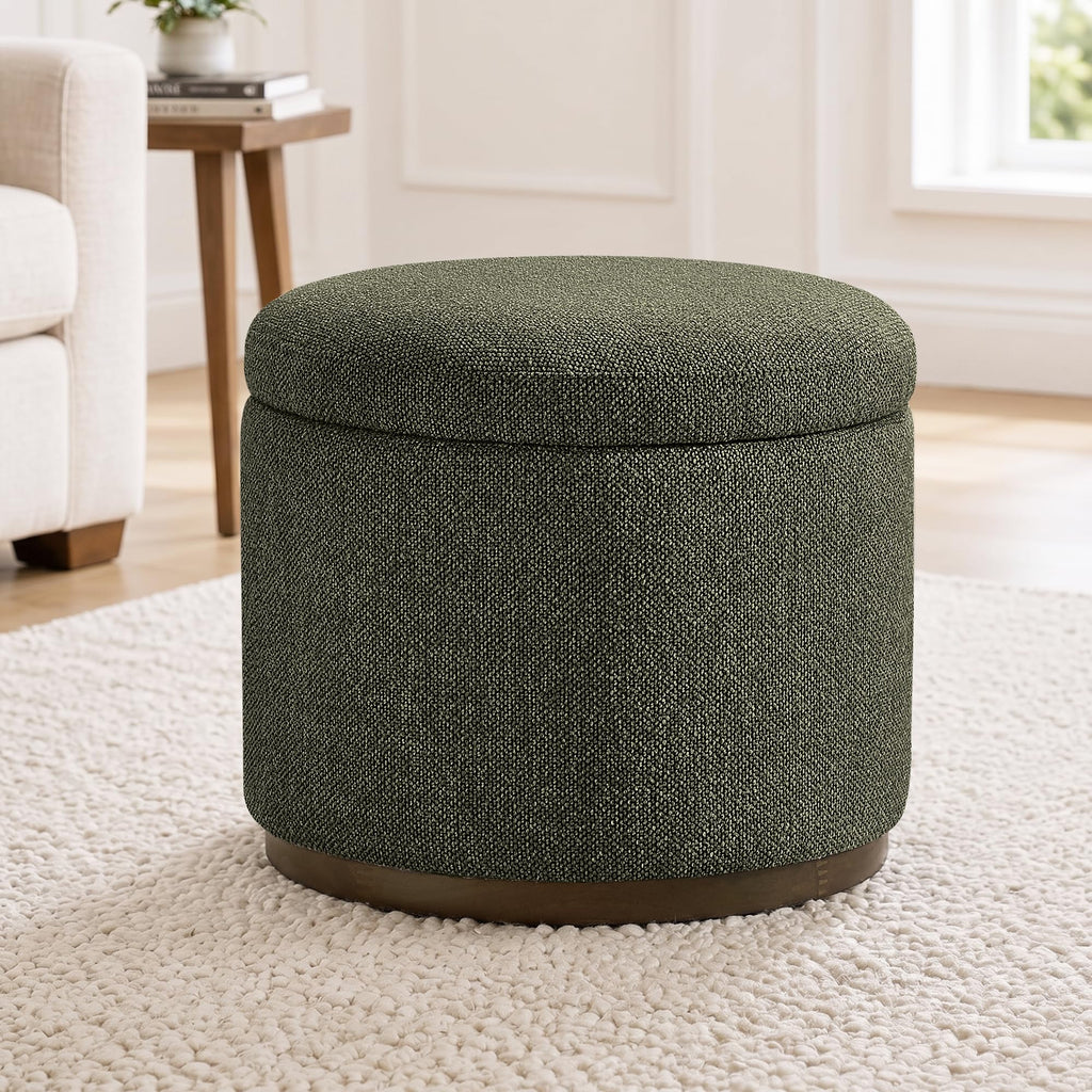 Round Storage Ottoman, 20" Boucle Ottoman Foot Rest Stool (Green)