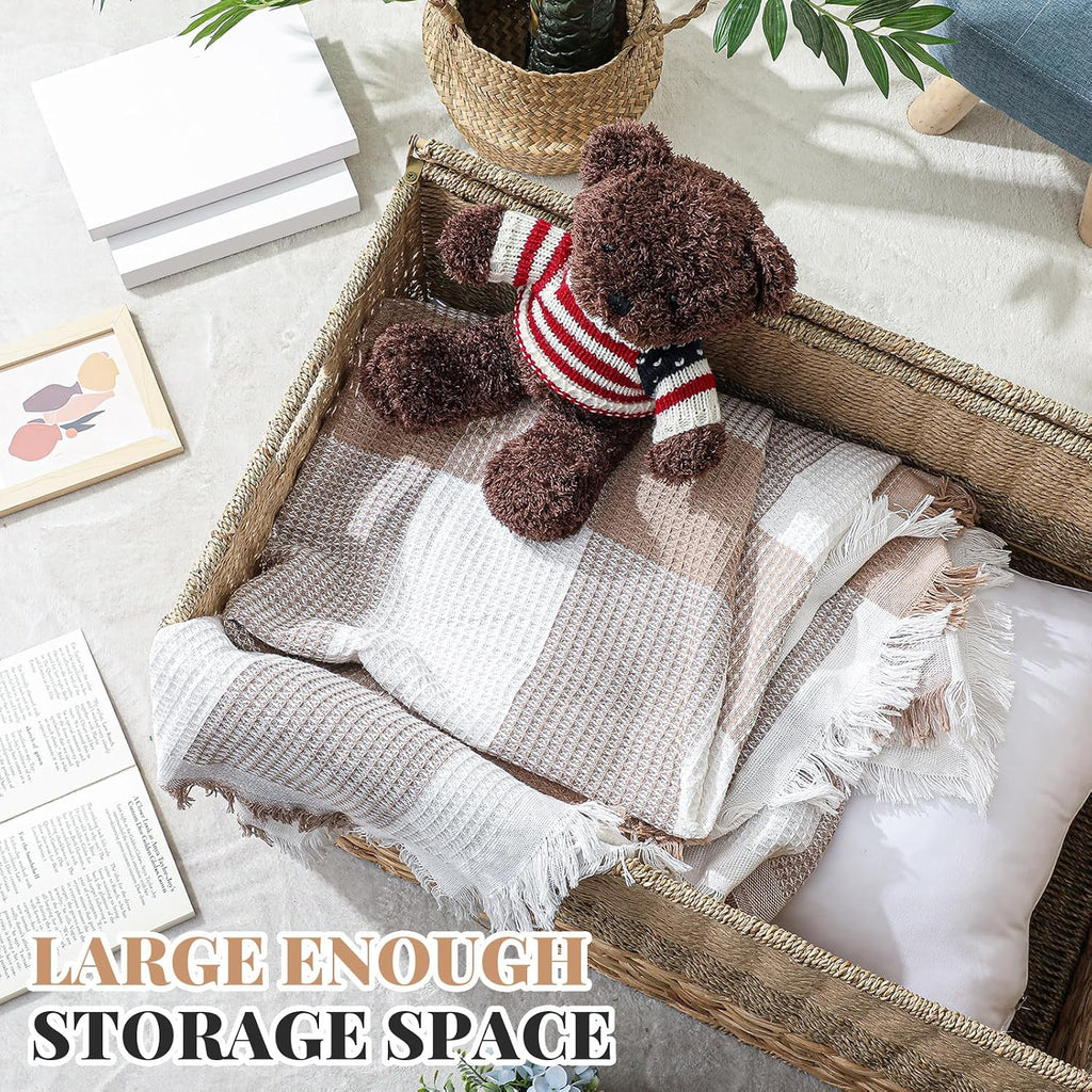 42.3 Gallon(160L) 30×17.7×18 in Wicker Storage Trunk with Wheels & Lid Heavy Duty Rolling Storage Bench Large Toy