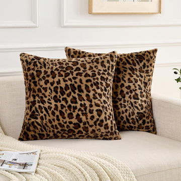 Cheetah Pillow Covers 18x18 Faux Fur Throw Pillow Covers Set of 2 Leopard Couch Pillow Covers Fluffy Soft Decorative