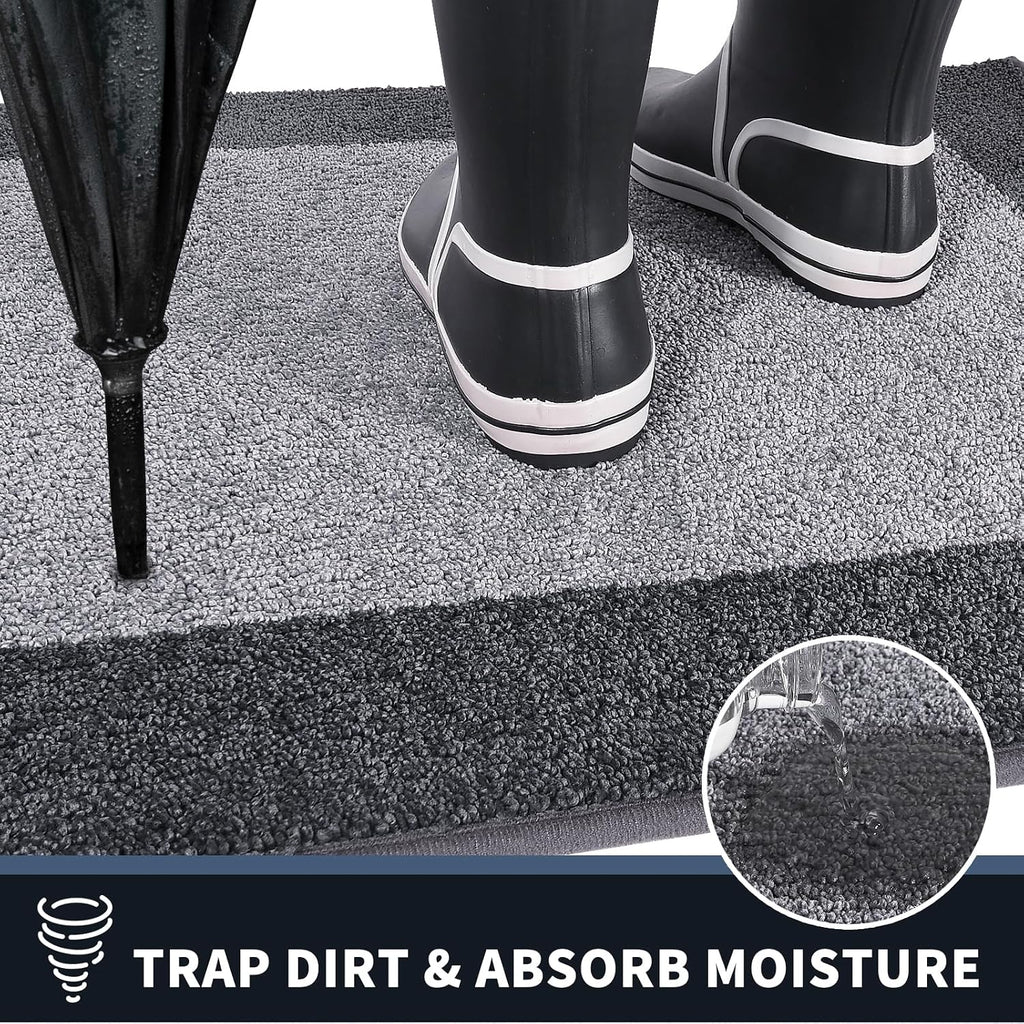 Dirt Trapping Indoor Door Mat, 24" x 36", Light Grey & Grey | Machine Washable, Non-Slip, Waterproof TPR Backing