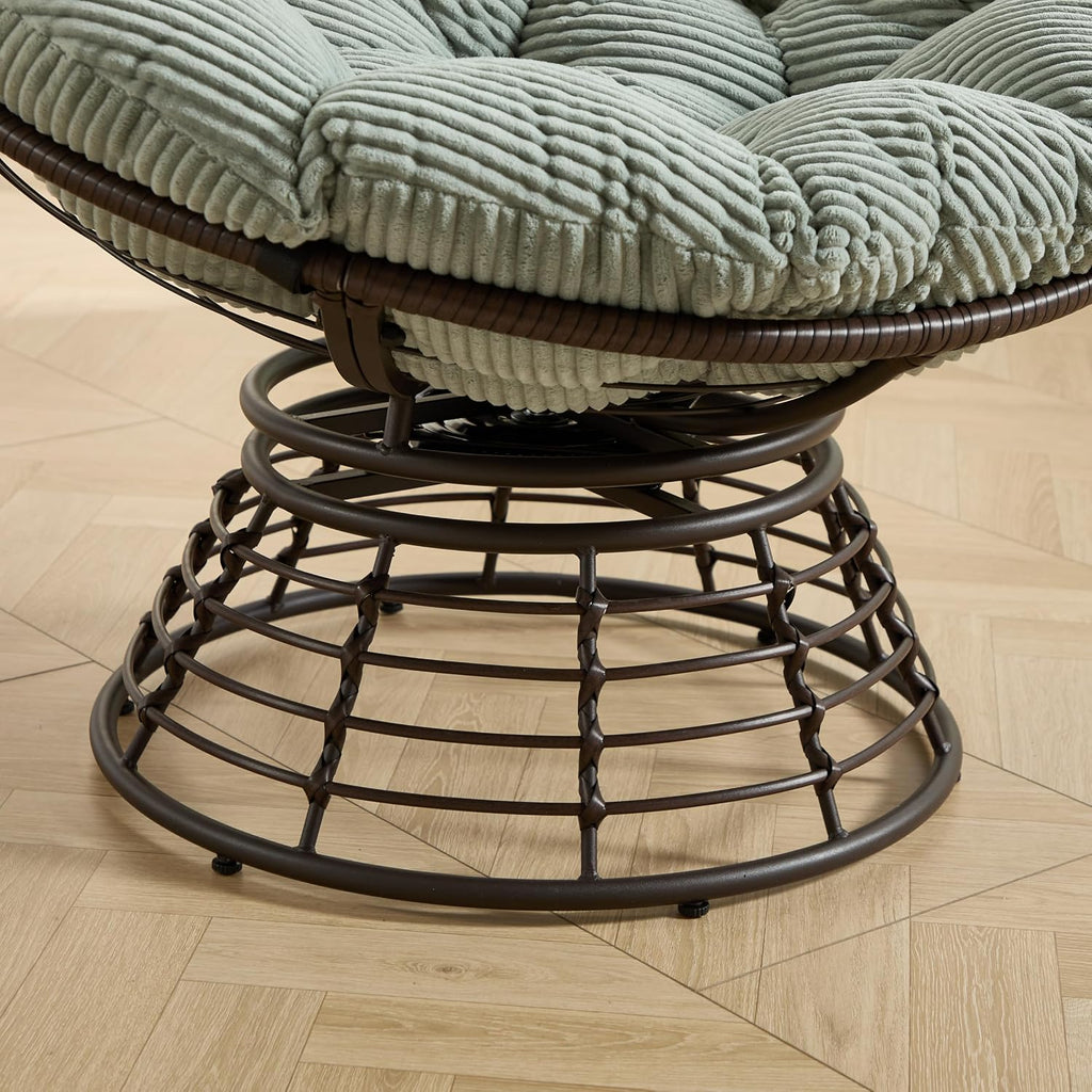 Oversized Cloud Papasan Chair with 360° Swivel Base, Ergonomic Rattan Lounge Chair with Thick Corduroy Cushion