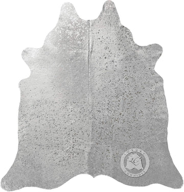 100% Genuine Metallic Silver On Off White Cowhide Rug - Modern Style Animal Skin Rug & Floor Carpet & More - Extra