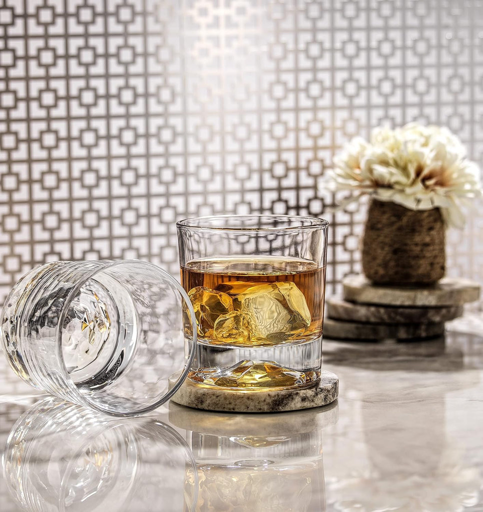 Everyday Whiskey Glasses - 10oz Old Fashioned Glasses, Set 4 Crystal Scotch Glasses, Rocks Glass, Bourbon Glasses