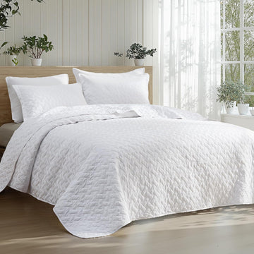 Quilts - Lightweight Bedspreads with Basket Weave Pattern, Soft Quilt Bedding Set, White Comforter Set