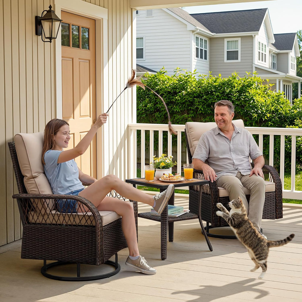 Patio Furniture Set Outdoor 3 Pieces Wicker Swivel Rocking Chairs | Rocking Chairs Set of 2 with Coffee Table, Patio