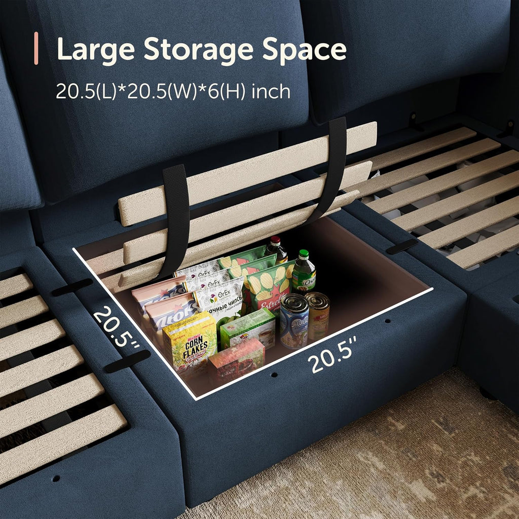 Modular Sectional Couch L Shaped Sectional Sofa with Storage Velvet Convertible Sectional Couches ,Dark Blue
