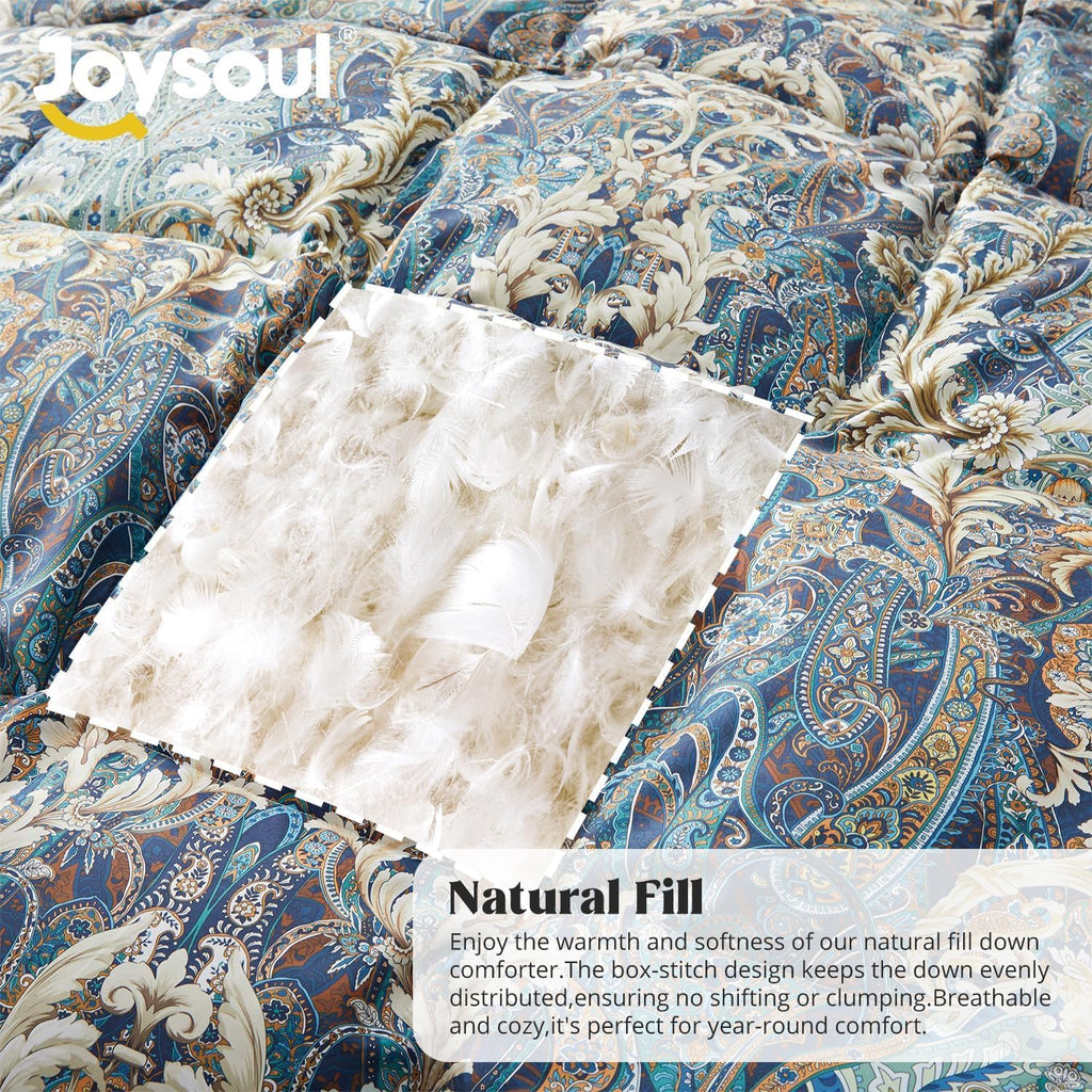 King Down Comforter with Paisley Floral- All Season Ultra Soft Goose Feather Fiber