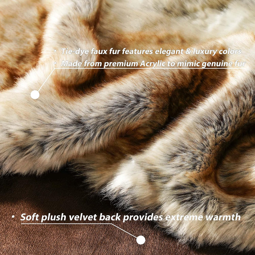 Luxury Brown Faux Fur Blanket Thick Warm Elegant Cozy Fuzzy Throw, 50"x60"