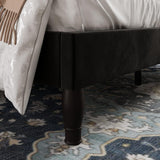 Full Bed Frame with Adjustable Velvet Tiara Headboard, Upholstered Diamond Button Tufted Platform Bed