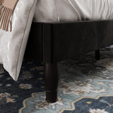 King Bed Frame with Adjustable Velvet Tiara Headboard, Upholstered Diamond Button Tufted Platform Bed