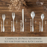 Silverware Set - 20-Piece Matte Silver Cutlery set - Ergonomic Design Utensil sets