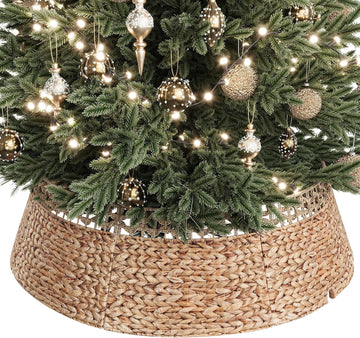 42 Inch Wicker Christmas Tree Collar, Woven Rattan Xmas Tree Skirt