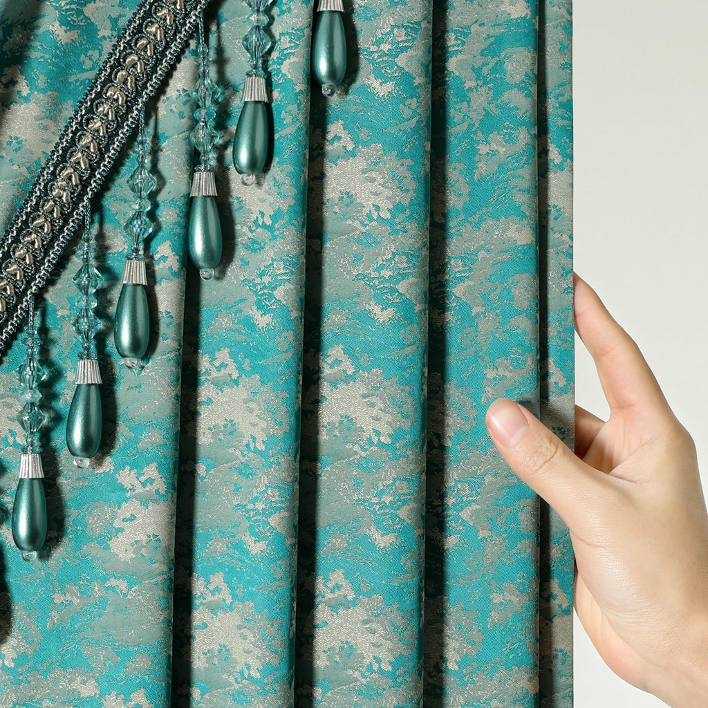 Victorian Damask Jacquard Waterfall Valance, 59 x 43, Teal Blue