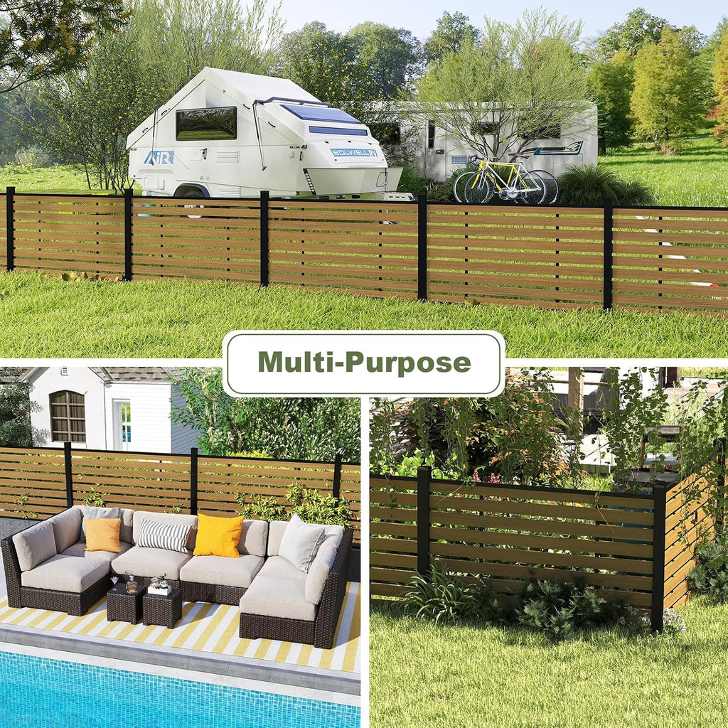 Outdoor Privacy Fence WPC, AC Unit Air Conditioner Screen 3.8 FT(H) x 6 FT(W) Trash Can with Aluminum Alloy Post
