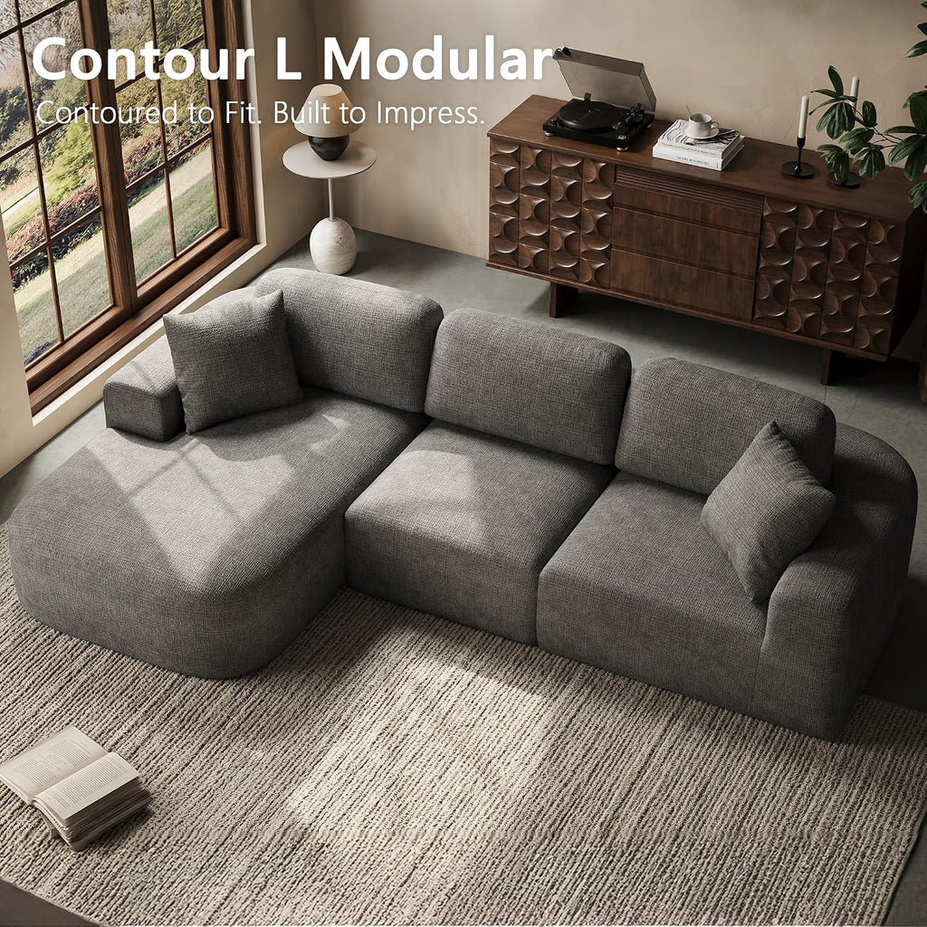 107'' Modular Sectional Sofa Couch with Chaise, No Assembly Required, Modern Bouclé-Inspired Upholstery, Convertible