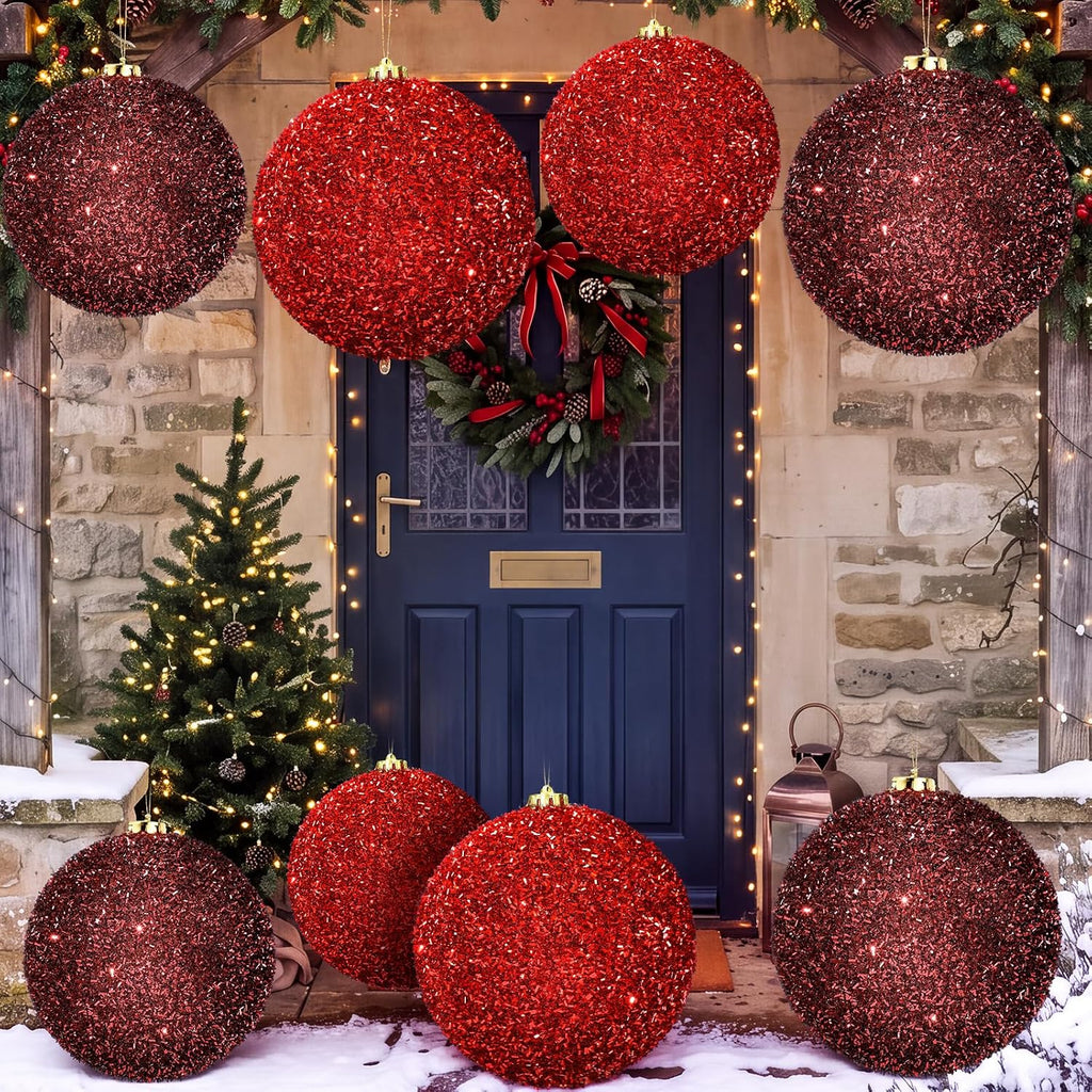 8 Pack 6" 8" Jumbo Christmas Balls Ornament Outdoor Glitter Sequin