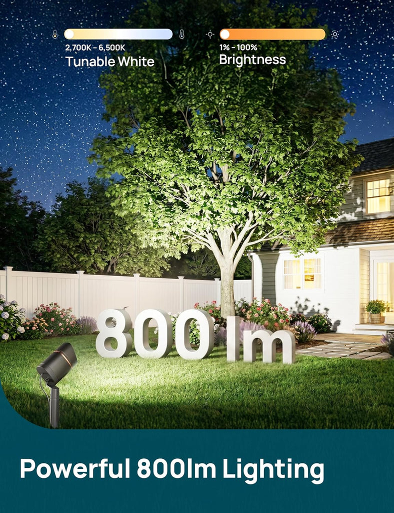 Smart Low Voltage Landscape Lighting, 800lm RGBW Outdoor Spotlights, Waterproof, Works with Alexa & Google Home