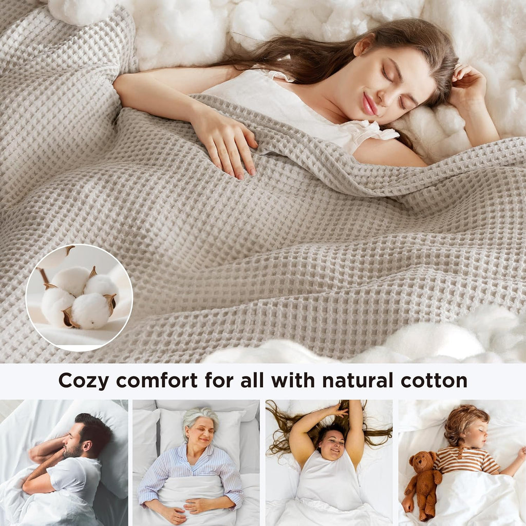 100% Cotton Throw Blanket for Summer, Ultra Soft Waffle Weave Linen Blanket, Thin Lightweight Breathable Bedding