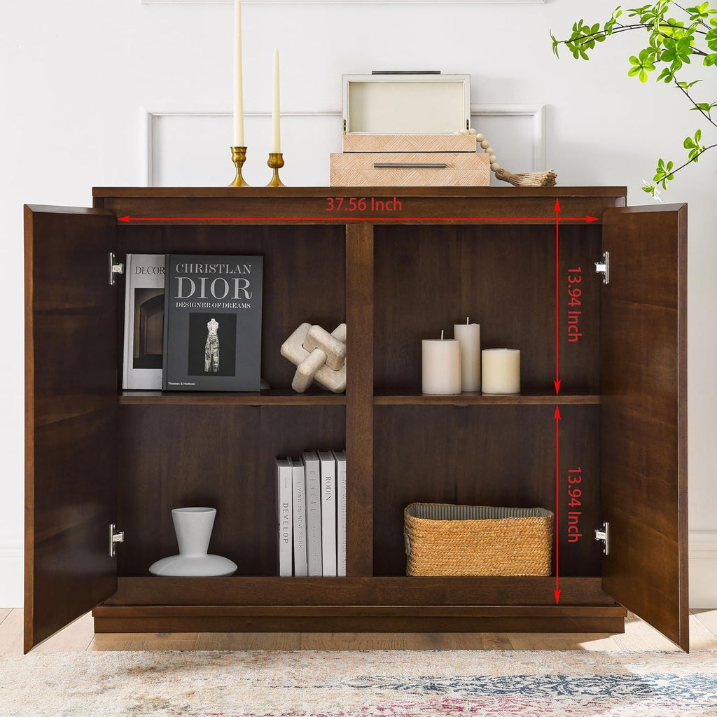 Real Wood Veneer Narrow Sideboard Buffet Modular Storage Cabinet | Real Walnut Veneer,Mid Century Modern Modular Thin