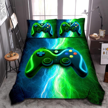Gamer Gaming Bedding Sets Red Blue Lightnings Gamepad Comforter Set for Boys Games Console Action Buttons Novelty