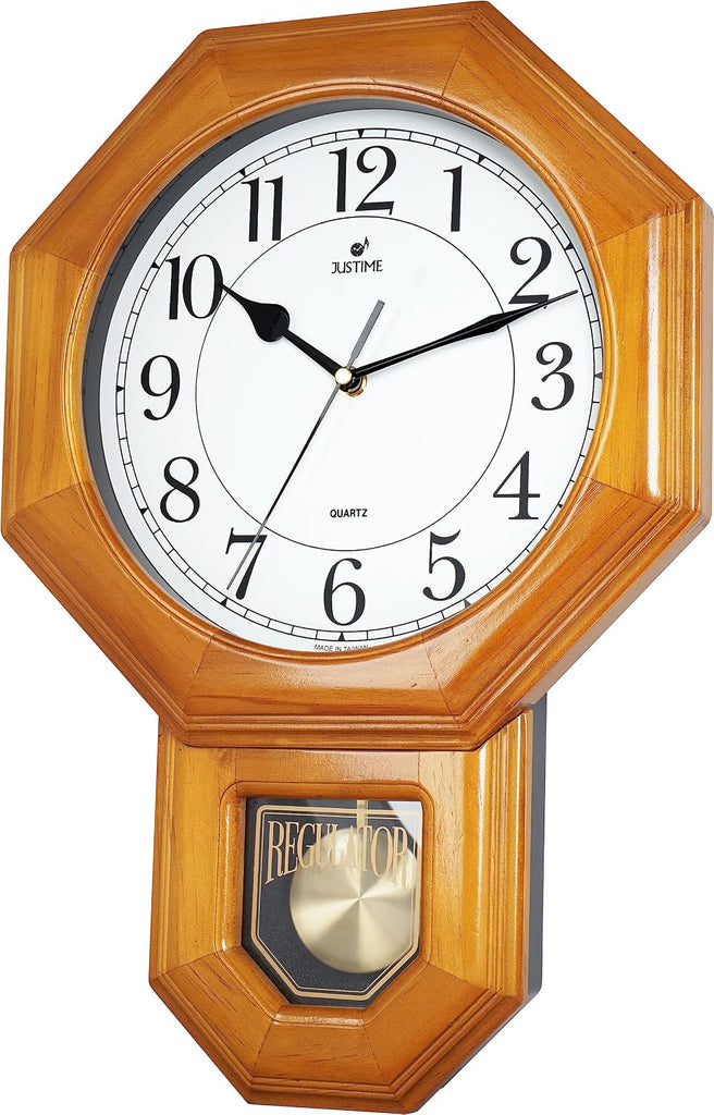 Traditional Schoolhouse Solid Wood Pendulum Wall Clock Chimes Hourly with Westminster Melody Chime (Natural Wood w/Westminster Chime)...