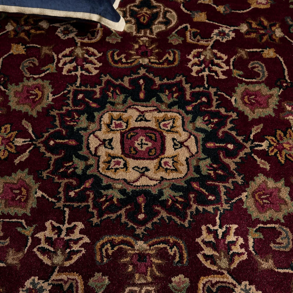 Classic 9' x 12' Burgundy / Navy Handmade Traditional Oriental Premium Wool Area Rug