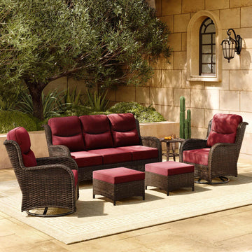 6-Piece Luxury Patio Furniture Set with 6" Thick Cushions, Weather-Resistant Wicker High Back Swivel Rocker Chairs