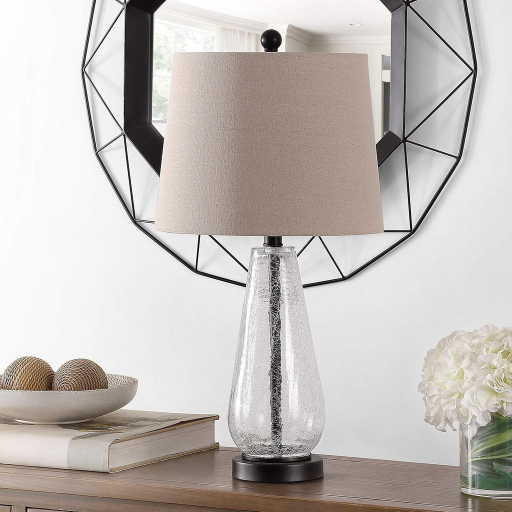 Naila Modern Contemporary Farmhouse Clear Glass 26-inch Bedroom Living Room Home Office Desk Nightstand Table Lamp