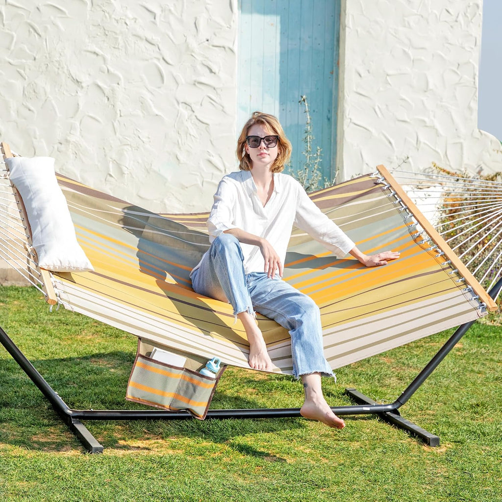 Waterproof Double Hammock with Stand for Outside Heavy Duty, 2 Person 55'' Large Quick Dry Textilene Hammocks with