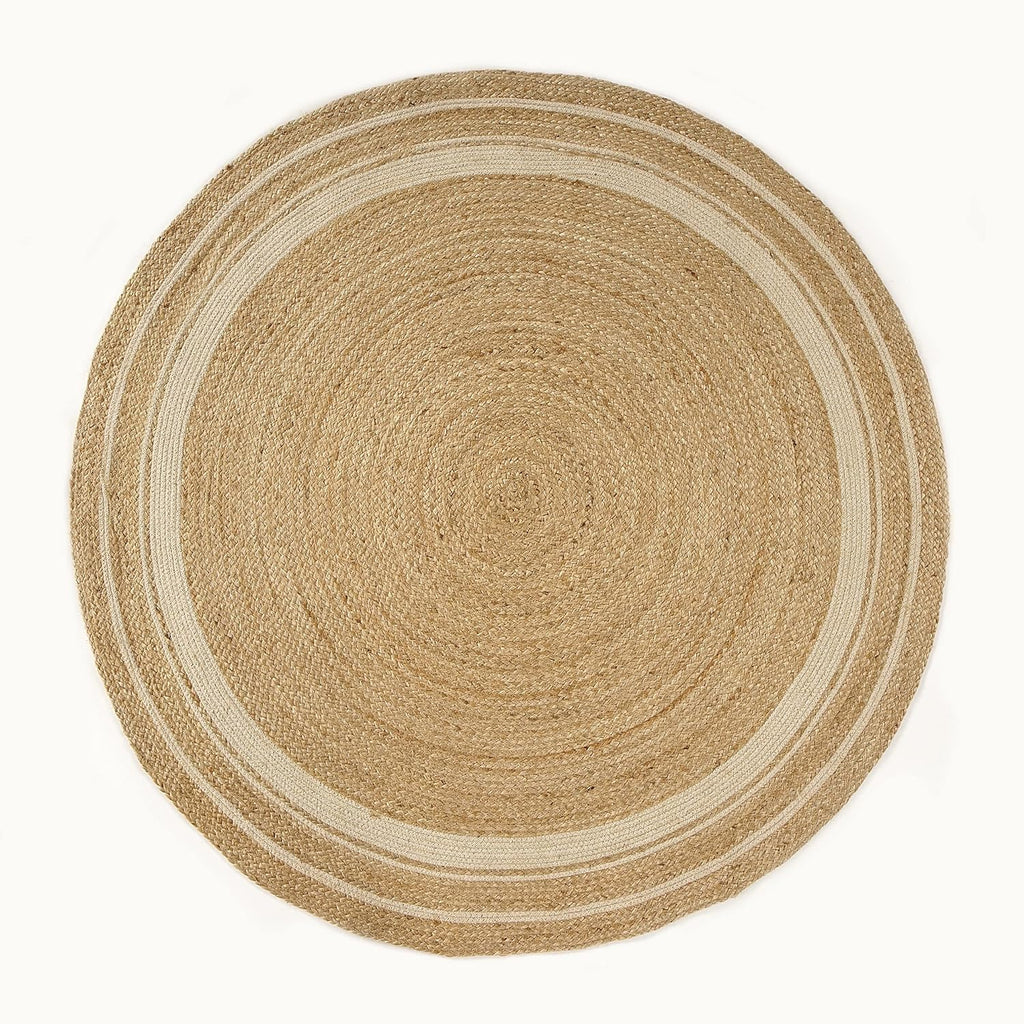 6' ft Round Jute Cotton Area Rug - Natural Fiber Handmade Boho Charm Farmhouse Jute Area Rug Soft Br
