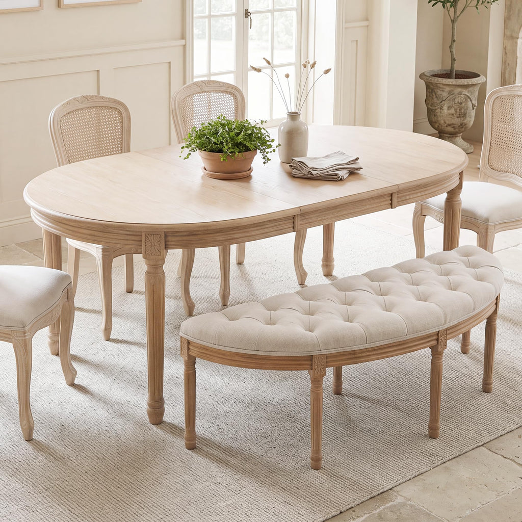 55" Button Tufted Semi-Circle Dining Bench Linen Halfmoon Entryway Bench Comfy Upholstered Bench Seat for Bay
