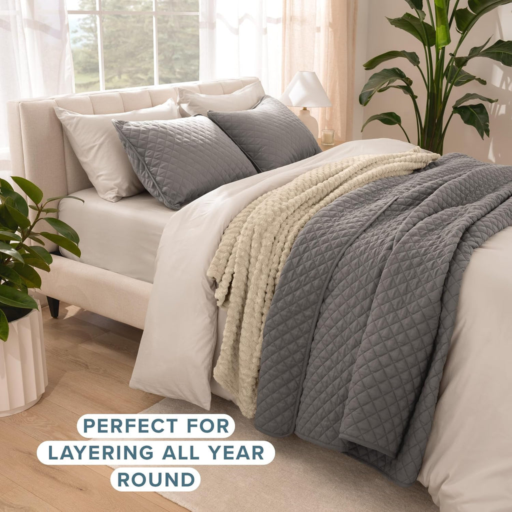 Coverlet Set - Lightweight Bed Decor - Comforter Alternative - All-Season Quilted Bedspread (Grey)
