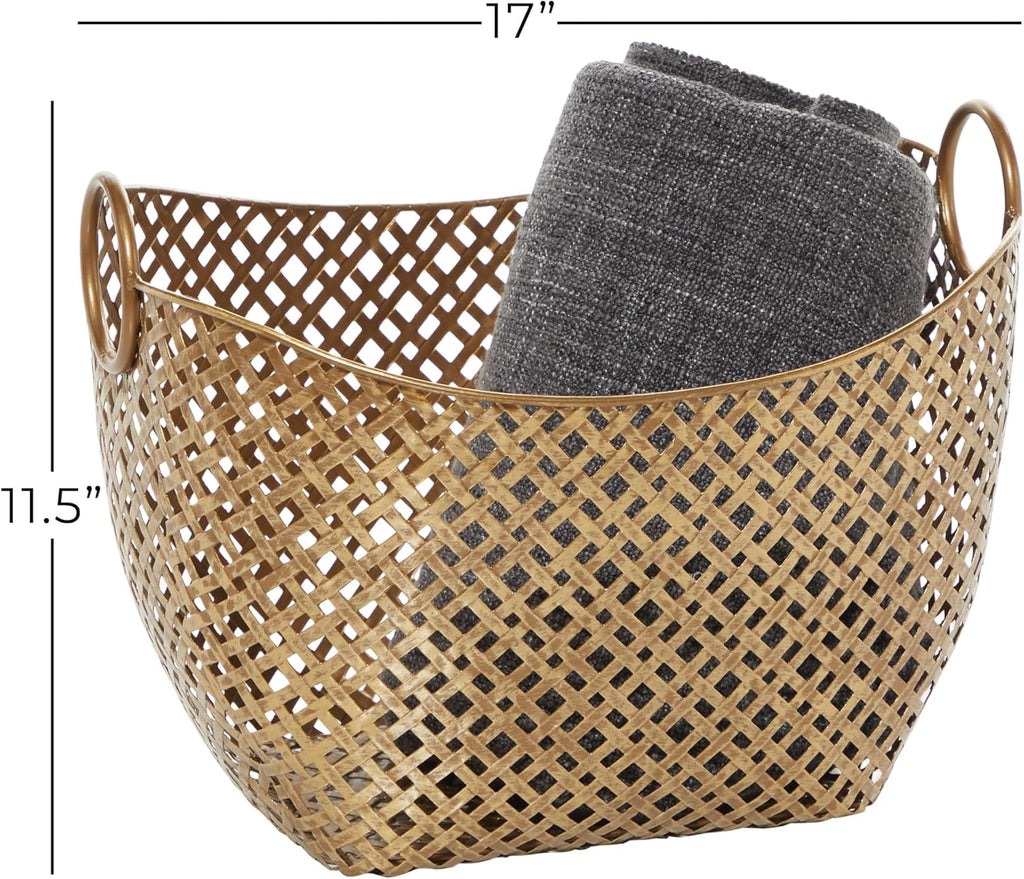 79 Metal Handmade Decorative and Functional Storage Basket Woven Inspired Basket Organizer with Handles, Basket for