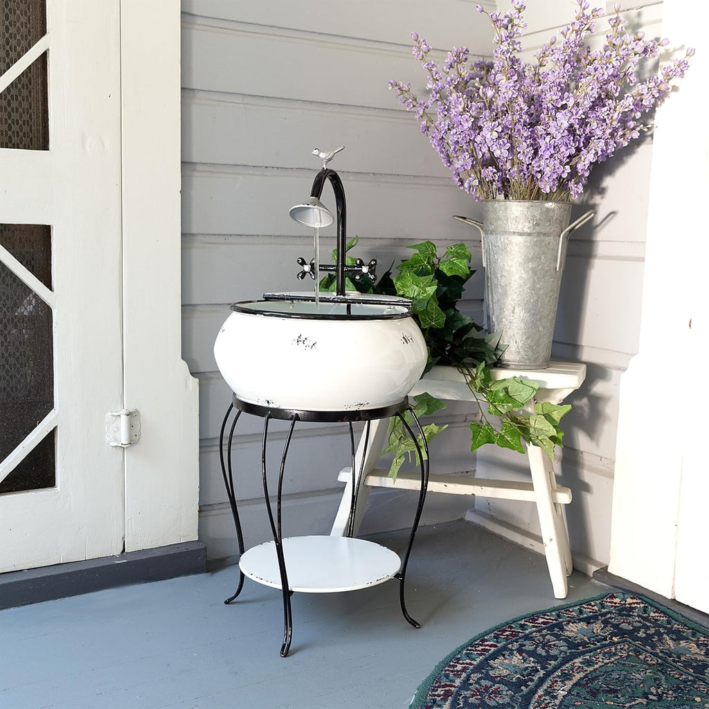 YHL170 32” Indoor/Outdoor Antique Metal Sink Water Fountain with Stand - Charming Waterfall Feature