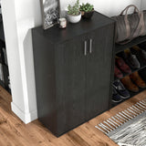 3-Tier Stackable Wood Bookcase with Doors, Cube Storage Organizer Shelves, Small Food Pantry Cabinet