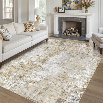5x7 Rug for Living Room : Soft Abstract Washable Non-Slip Durable Rugs, Neutral Modern Indoor Carpet