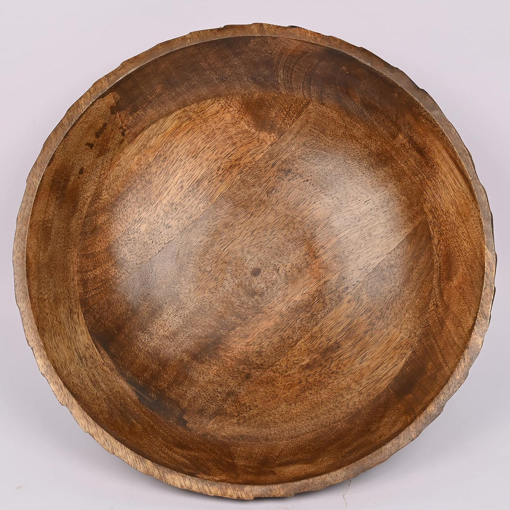 Mango Wood Decorative Wooden Bowl Hand Carved Home Decor for Dining Table Center, Living Room, Kitchen Décor (12" x