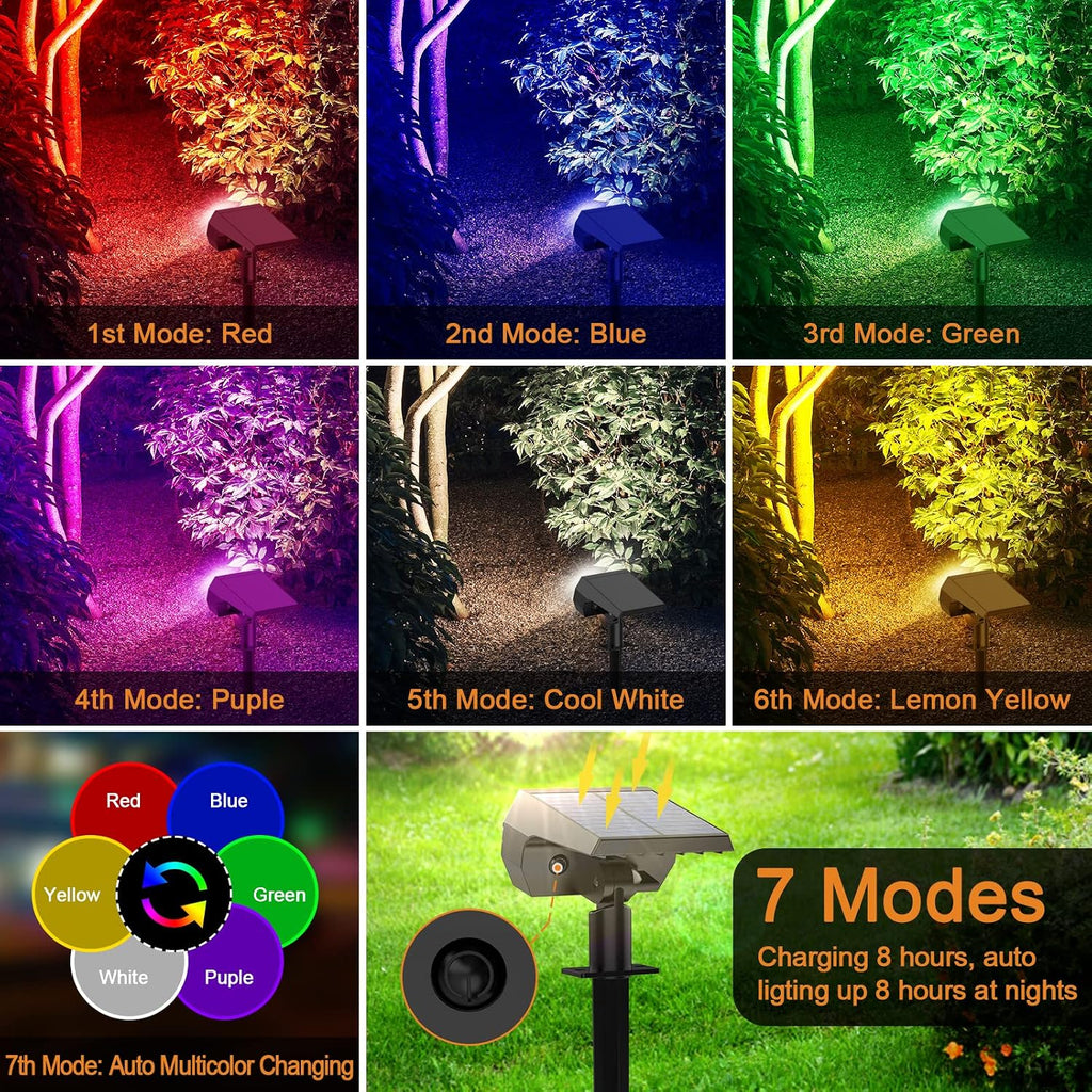 Solar Spot Lights Outdoor Color Changing,[7 Modes/4 Pack] Christmas IP65 Waterproof Landscape Spotlights, Dusk to