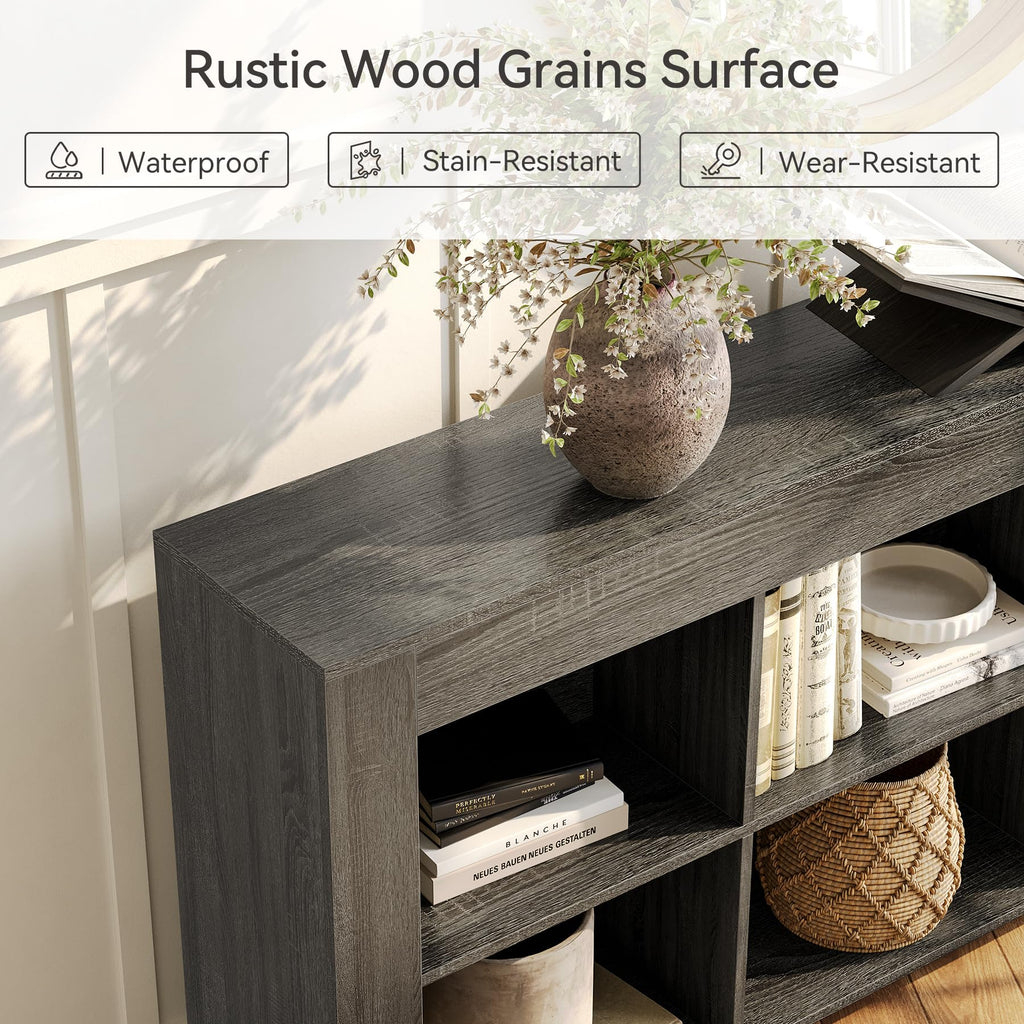 Console Table with Storage, 63-Inch Long Sofa Table, Entryway Table with Cubes, Farmhouse Storage Shelves, Grey +