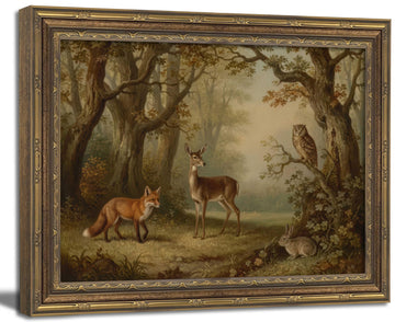 Vintage Gold Framed Wall Art Moody Woodland Animals Wall Art Whimsical Forest Deer Fox Rabbit Owl Wall Decor Picture