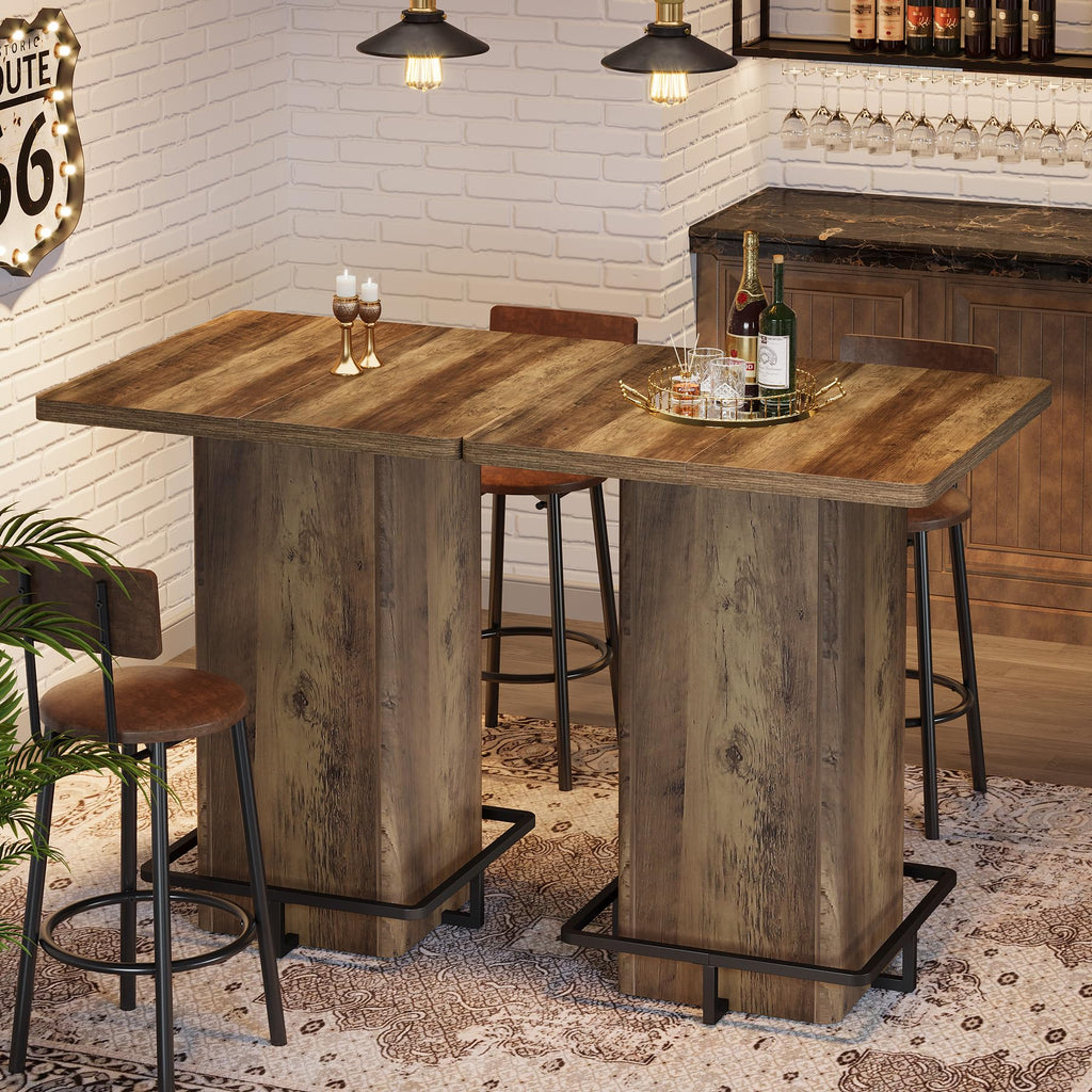 Bar Table, 39.37" High Square Pub Table for Small Bars, Dining Room, Kitchen (Only Table) (Brown)