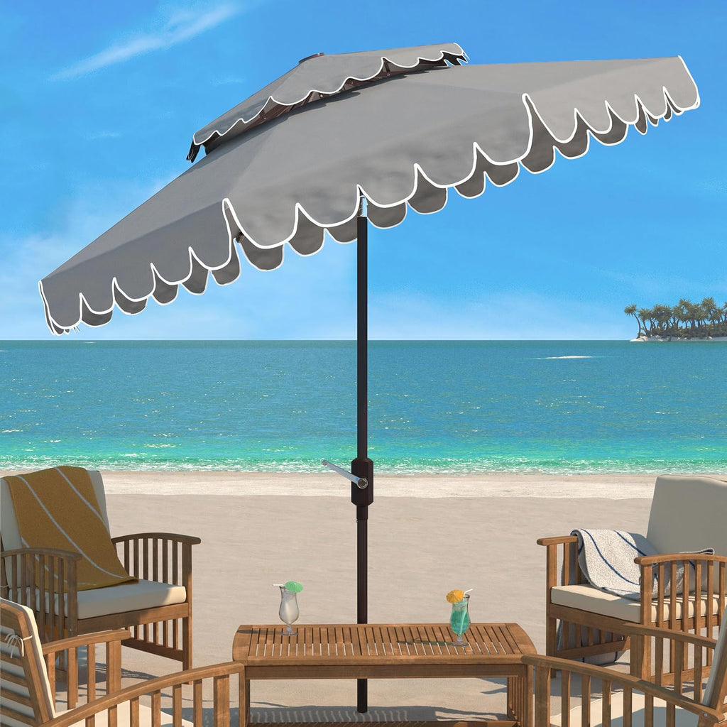9ft Round Double-Top Patio Umbrella with Crank Lift & UV Protection - Gray