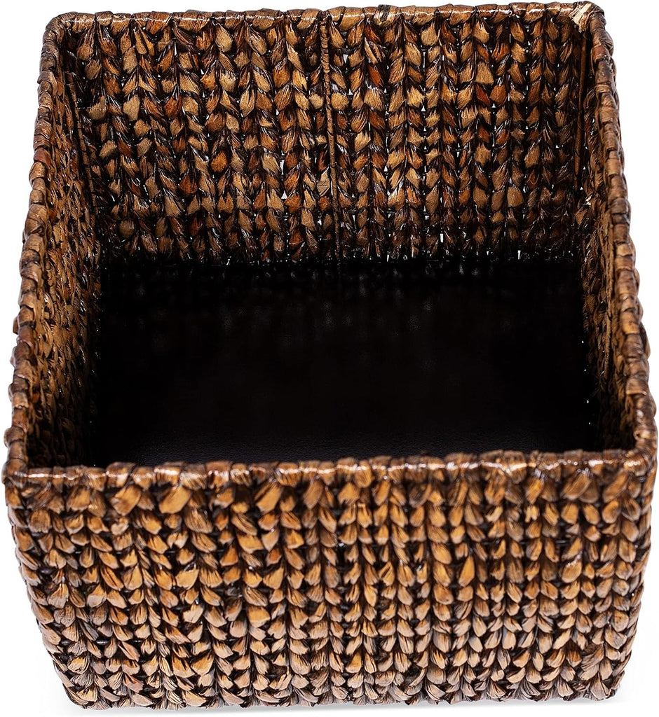 Storage Cube Box with Lid - Brown Wash Seagrass - Large Hand Woven Floor Container for Blankets Pillows - Sturdy