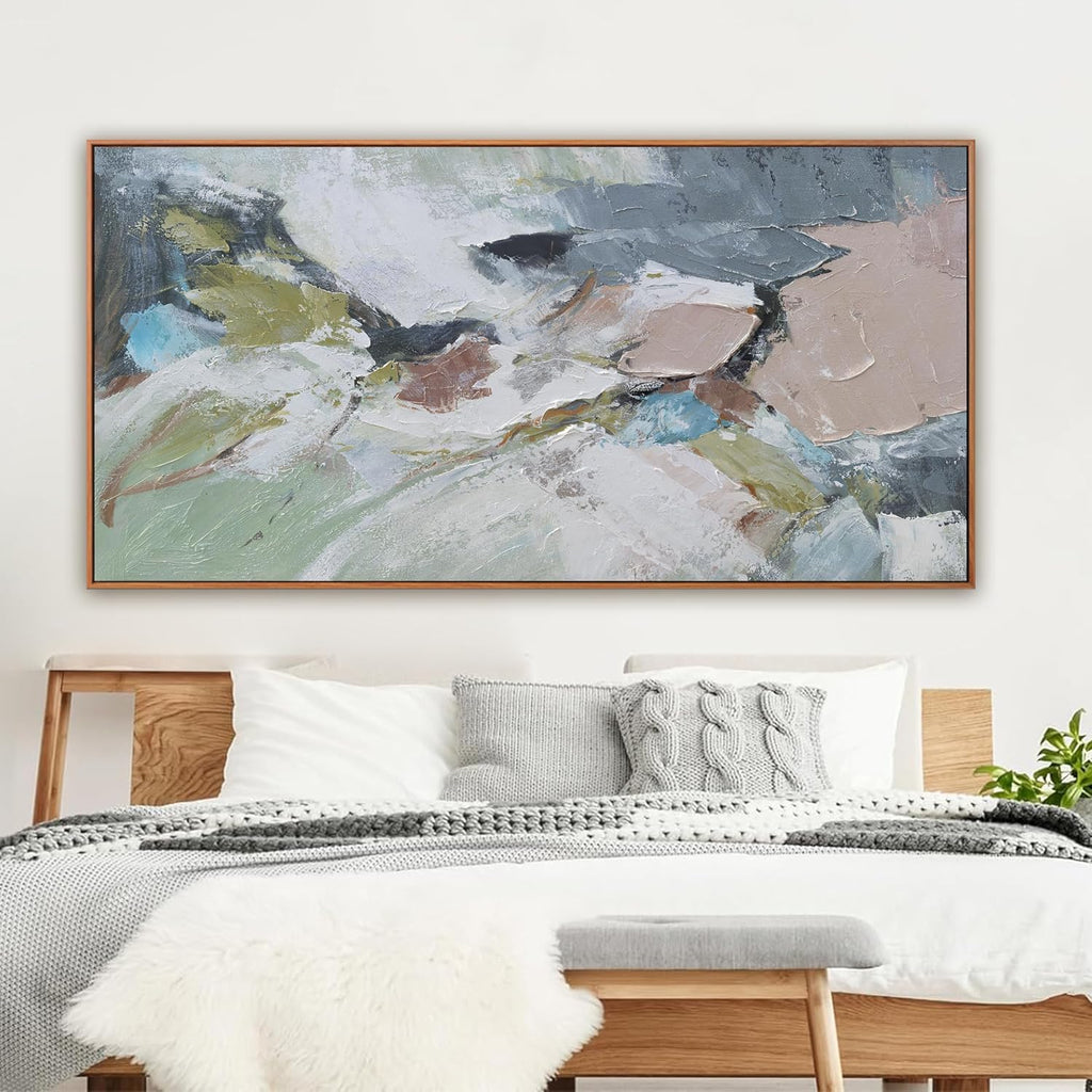 Pink Abstract Painting Large Wall Art Living Room Decor Green Canvas Print Colorful Abstract Wall Art Home Office